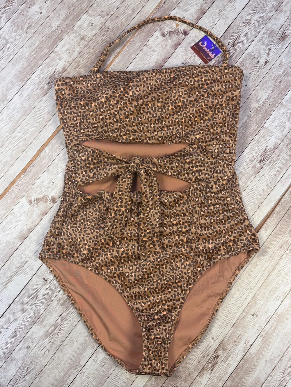 aerie Leopard Tie-Front One-Piece Swimsuit - Brown